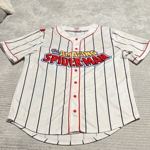 Marvel The Amazing Spider-Man White Pinstripe Baseball Jersey with Red Trim